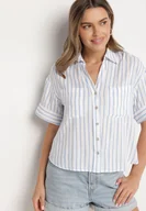 Koszule damskie - Niebieska Koszula z Lnu i Wiskozy o Kroju Oversize Restia - miniaturka - grafika 1