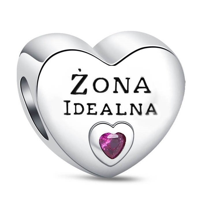 Zawieszka Charms SREBRO 925 Koralik Serce Żona Idealna
