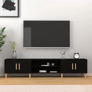vidaXL Szafka pod TV, czarna, 180x31,5x40 cm, materiał drewnopochodny - Szafki RTV - miniaturka - grafika 1