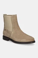 Botki damskie - Tommy Hilfiger sztyblety nubukowe FLAG SUEDE LOW CHELSEA kolor beżowy na płaskim obcasie FW0FW08176 - miniaturka - grafika 1