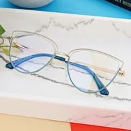 Okulary korekcyjne, oprawki, szkła - Damskie okulary kocie zerówki do komputera BLUE LIGHT 25111B Złoty/Niebieski - miniaturka - grafika 1