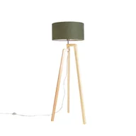 Lampy stojące - QAZQA Lampa podłogowa trójnóg drewno klosz zielony 50cm - Puros - miniaturka - grafika 1