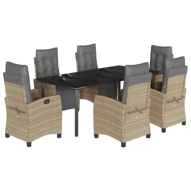 Zestaw mebli ogrodowych 7-częściowy, czarny, rattan PE, stół 200x100x74