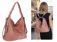 Torebki damskie - Torebka Damska Shopper Plecak Miejska 2w1 Worek Torba na Ramię SR090 Różowa - miniaturka - grafika 1
