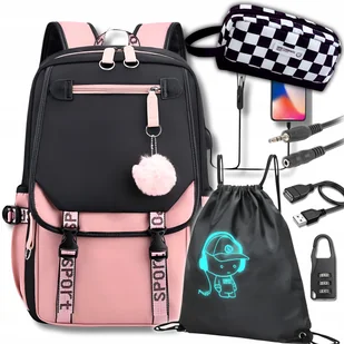 Plecak Szkolny Tornister Do Szkoły Młodzieżowy Piórnik +worek Pink5W Usb - Plecaki worki - miniaturka - grafika 1