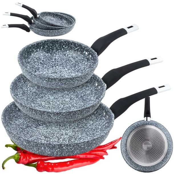 Zestaw Komplet Patelni Marmurowych Zmywarka Gaz Indukcja 3szt. 20/24/28cm