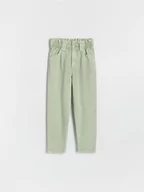 Spodnie i spodenki dla dziewczynek - Reserved - Jeansy paperbag high waist - jasnozielony - miniaturka - grafika 1
