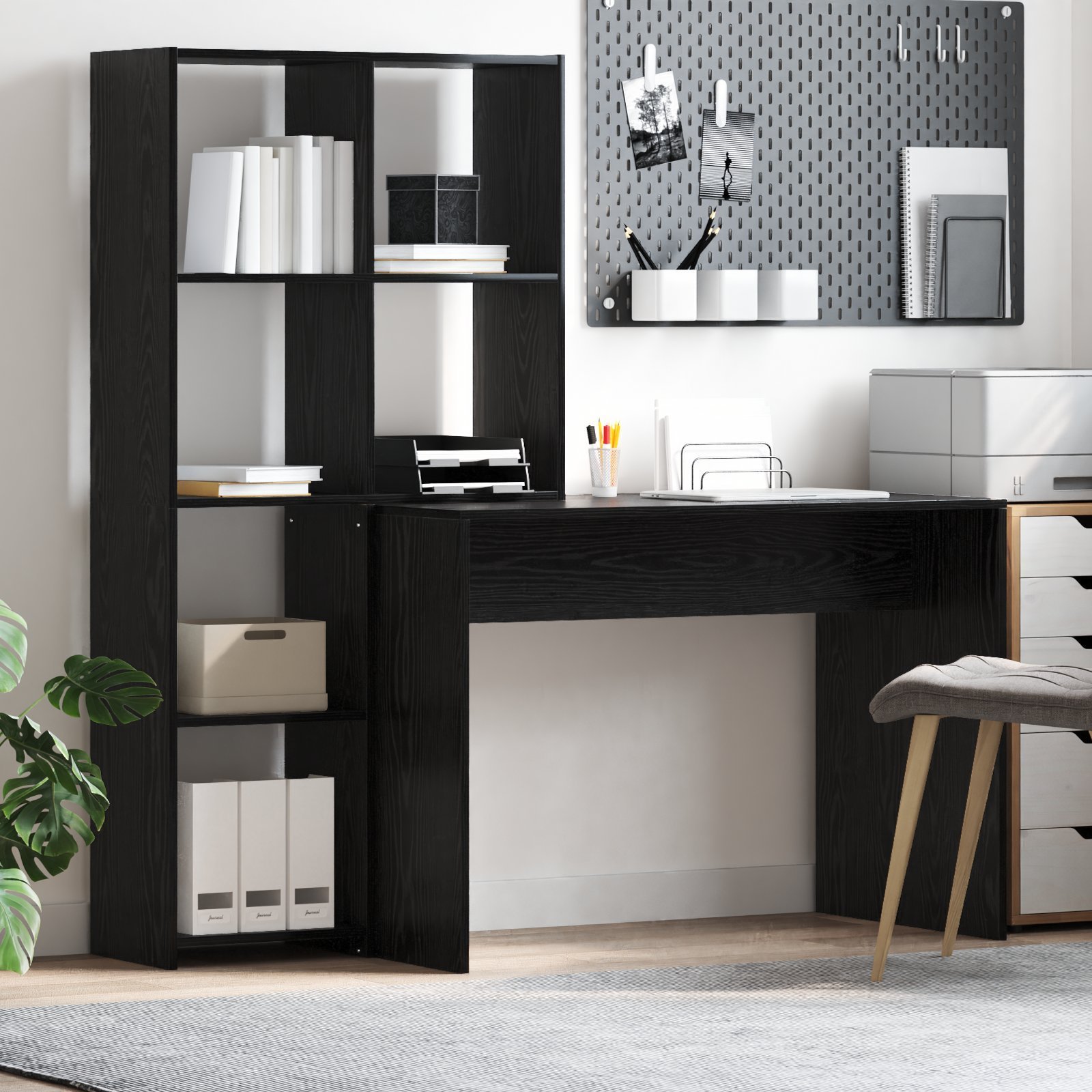 vidaXL Biurko Czarny dąb 138.5 x 55 x 143 cm Materiał drewnopochodny