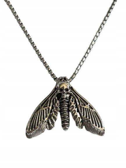 Naszyjnik Łańcuszek z Ćmą Czaszka Moth Owad Ćma Styl Gotycki Prezent Goth