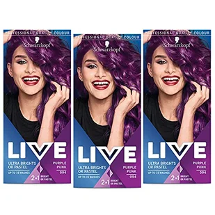 Schwarzkopf Live Ultra Brights or Pastel Farba do włosów 2w1 półtrwała do 15 myć 094 Purpurowy Punk, trójpak (3x142 ml) - Farby do włosów i szampony koloryzujące - miniaturka - grafika 1