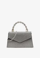 Torebki damskie - Czarno-Srebrna Mała Torebka Koktajlowa z Rączką i Łańcuszkiem na Magnes z Cyrkoniami Noragia - miniaturka - grafika 1