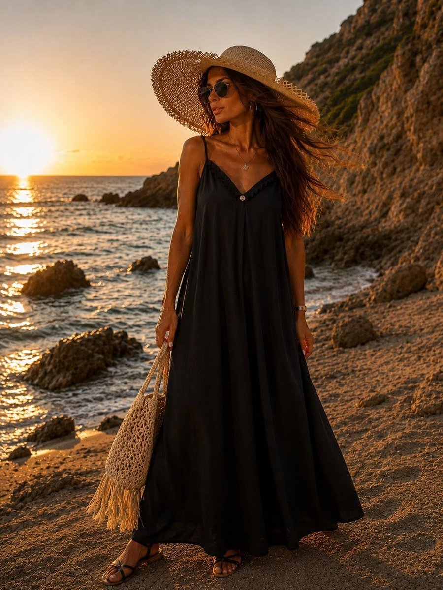 Sukienka IBIZA MAXI La Monie Lato Ramiączka Czarna