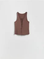 Koszulki i topy damskie - Reserved - Top z wiskozą - brązowy - miniaturka - grafika 1