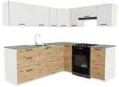 Meble kuchenne - Narożny zestaw mebli do kuchni dąb artisan + biały - Hemi - miniaturka - grafika 1
