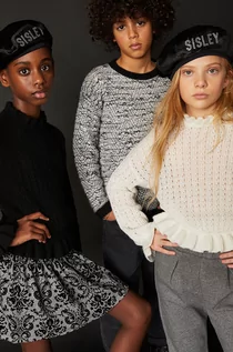 Swetry dla dziewczynek - Sisley sweter z domieszką wełny dziecięcy kolor biały lekki - grafika 1