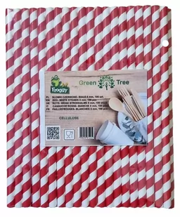 Słomki papierowe Grube Shake Spirala Biało - Czerwona 197mm x 8mm, 100 sztuk - Słomki do napojów - miniaturka - grafika 1