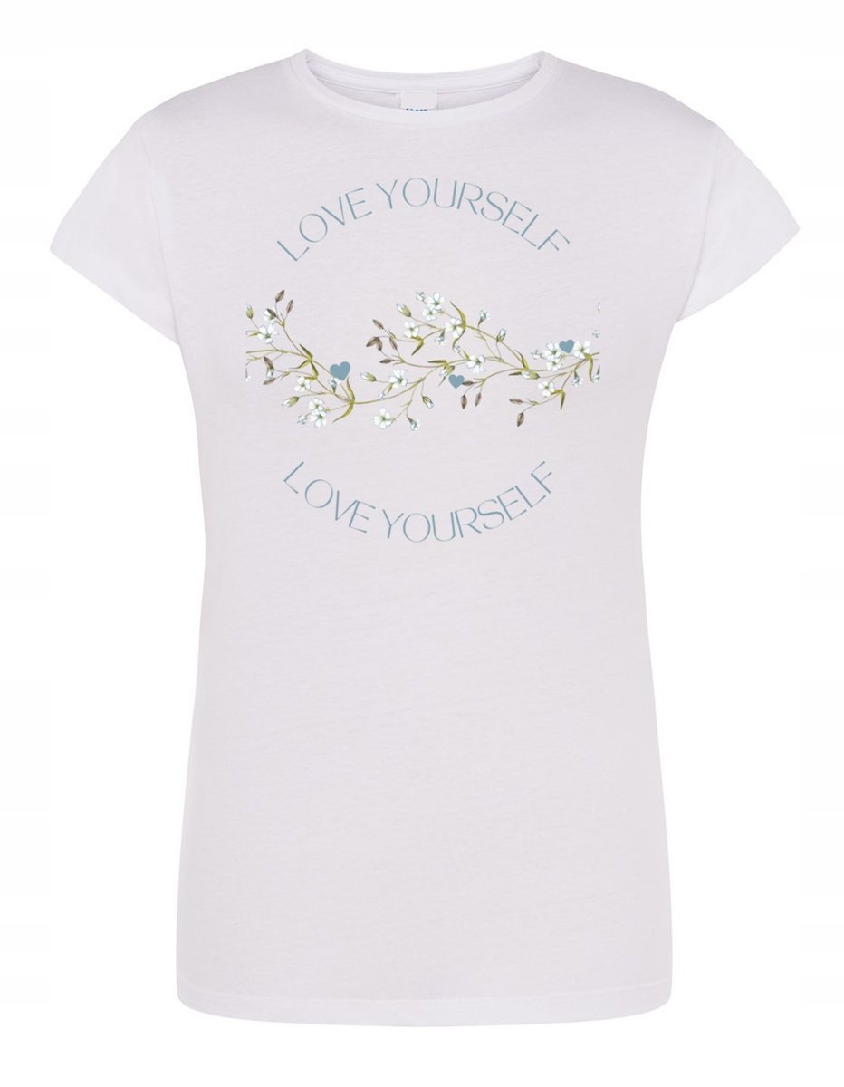T-Shirt damski nadruk kwiatki Kochaj Siebie r.S