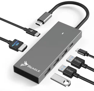 Reagle Hub Usb-C Hdmi 4K 60Hz 2K 144Hz 2X Usb C Pd 100W 3X Usb 3.2 M1 M2 - Huby USB Reagle Hub Usb-C Hdmi 4K 60Hz 2K 144Hz 2X Usb C Pd 100W 3X Usb 3.2 M1 M2 - Huby USB - miniaturka - grafika 1