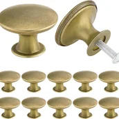 Zawiasy, okucia i inne akcesoria - Zestaw 12 uchwytów do szafek w stylu vintage, okrągłych, 30 mm, w stylu antycznym, z żółtego brązu - miniaturka - grafika 1