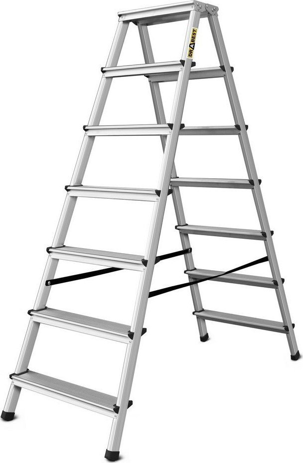DRABEST Drabina aluminiowa, dwustronna, 7 stopni wytrzymałość: 125-150 kg wytrzymałość 125 kg