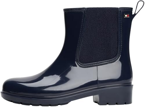 Tommy Hilfiger Damskie kalosze Hardware Rainboot błyszczące, Niebieski, Space Blue, 41 EU
