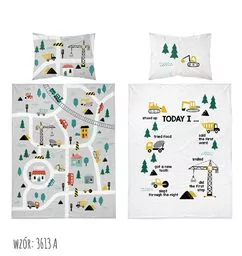 Detexpol Pościel bawełniana 90x120 Miasto 3613 A szara biała domek koparka dźwig drzewa dziecięca Kids 1 - Pościel dla dzieci - miniaturka - grafika 1