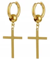 Kolczyki - Kolczyki Do Uszu HUGGIE Krzyż Krzyżyk z Kuleczką STAL Gothic Punk Rock - miniaturka - grafika 1