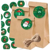 Ozdoby bożonarodzeniowe - Kalendarz Adwentowy 24 Torebki Małe I Duże + Naklejki + Sznurek Eco - Zielone - miniaturka - grafika 1