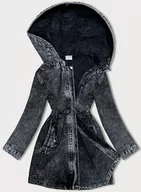 Kurtki damskie - LUŹNA JEANSOWA DAMSKA KURTKA DENIM CZARNA (POP7065-K) - P.O.P. SEVEN - miniaturka - grafika 1