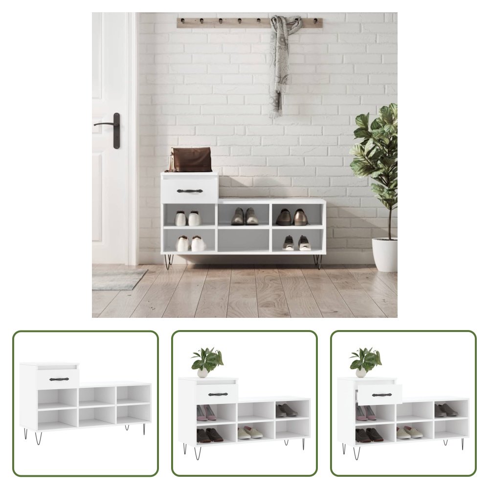 The Living Store Stojak na buty Biały 102x36x60 cm Materiał drewnopochodny