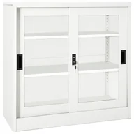 Szafki do salonu - shumee Szafka z drzwiami przesuwnymi biała 90x40x90 cm stal - miniaturka - grafika 1