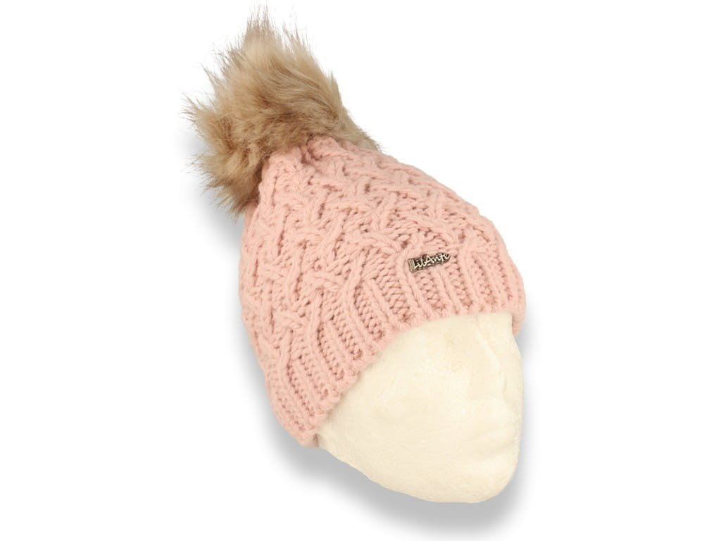 Czapka damska zimowa z pomponem polska produkcja różowa ocieplana polarem