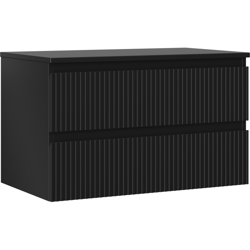 Mexen Rivel szafka łazienkowa podumywalkowa 80 cm z blatem, 2 szuflady, ryflowana , czarna mat - 91A20-08047-2-BFFC71