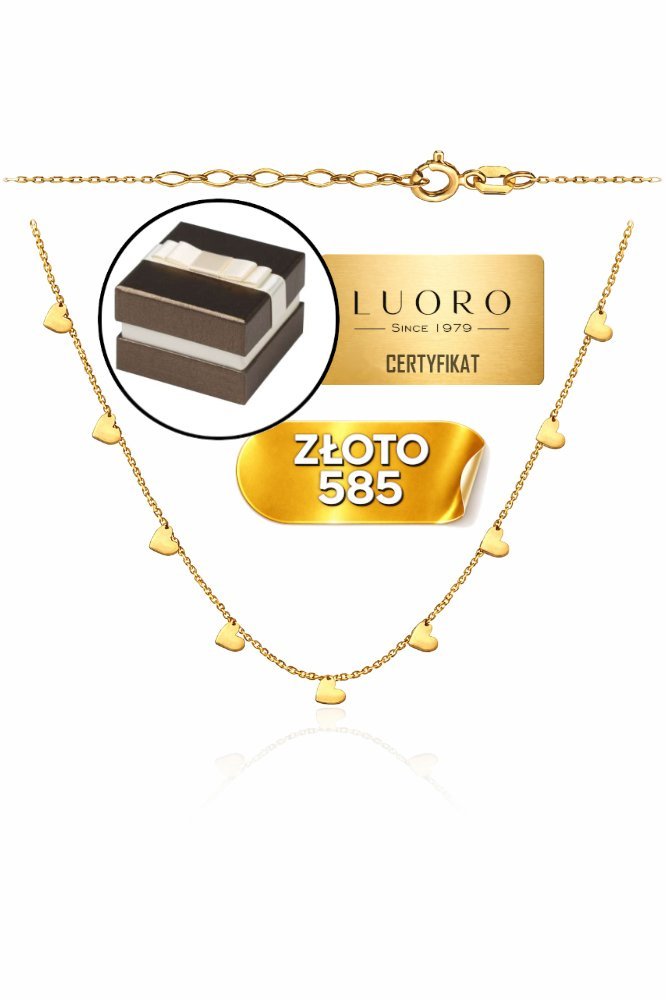 Naszyjnik złoty 585 14K celebrytka serduszka 42+3 CM regulowany subtelny