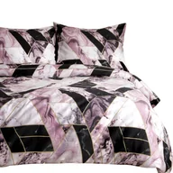 Pościel - Pościel bawełniana 180x200 satyna BAWEŁNA czarno różowy geometryczny marmur - miniaturka - grafika 1