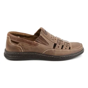 Buty męskie skórzane wsuwane casual 893/J brązowe - Joker - Mokasyny męskie - miniaturka - grafika 1