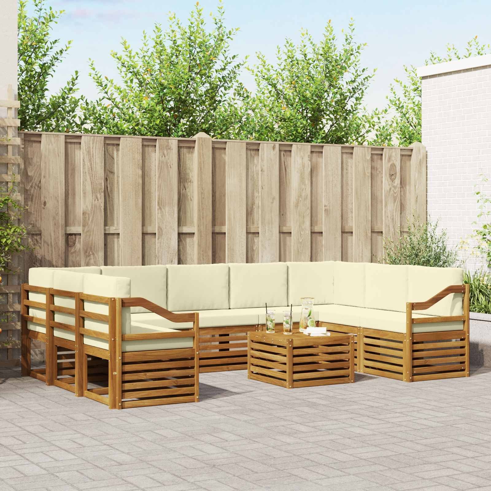 vidaXL Zestawy sof 10 pcs i Kremowy Lite Drewno Akacji