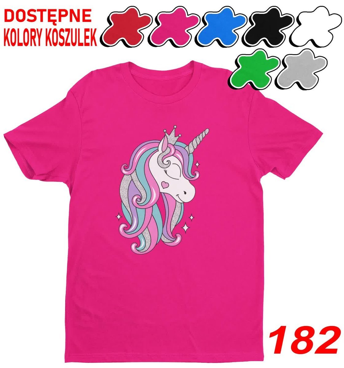 Dziecięca Koszulka T-Shirt Z Nadrukiem Duży Wybór Unicorn Konie -M 134-140
