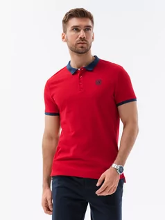 Koszulki męskie - Koszulka męska polo z kontrastowymi elementami - czerwona V4 S1634 - grafika 1