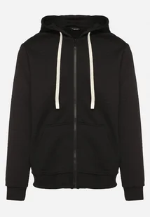 Czarna Rozpinana Bluza z Bawełną i Kapturem i Ozdobnymi Sznurkami Bialise - Bluzy męskie - miniaturka - grafika 1