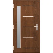 Drzwi zewnętrzne - Wiśniowski Drzwi zewnętrzne wejściowe stalowe szyba szara ramka Novia orzechowe 90 lewe - miniaturka - grafika 1