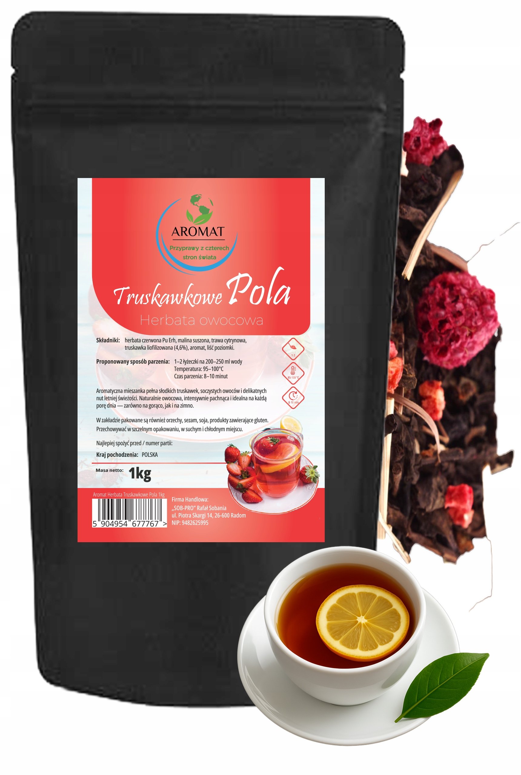 Herbata Owocowa 1kg Napar MIX Owocowy Malina Truskawla Cytryna Poziomka