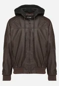Kurtki męskie - Brązowa Kurtka Ramoneska ze Ściągaczami i Odpinanym Kapturem Materiałowym Lozalina - miniaturka - grafika 1