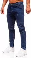 Spodnie męskie - Granatowe spodnie jeansowe męskie regular fit Denley 6058 - miniaturka - grafika 1
