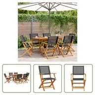 Meble ogrodowe - The Living Store 7-cz. zestaw mebli ogrodowych - czarny - polirattan i drewno - Meble Ogrodowe - miniaturka - grafika 1