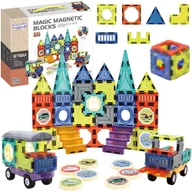 Klocki - WOOPIE Klocki Magnetyczne 3D Zestaw Zamek Pojazdy 71el. - miniaturka - grafika 1