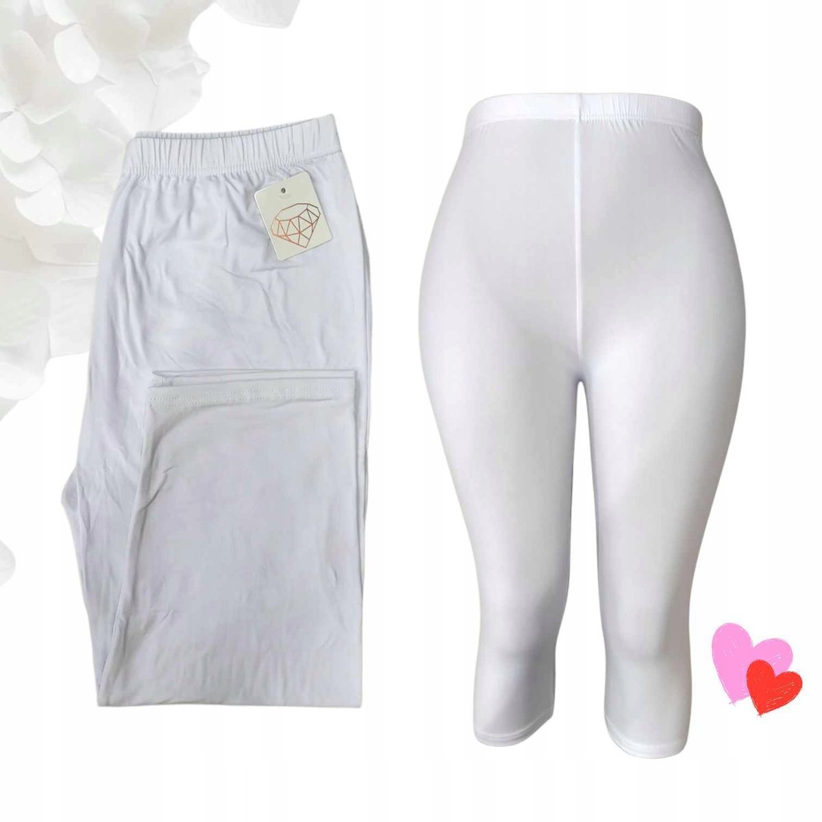 MD52 LEGINSY 3/4 GŁADKIE BIAŁE elastyczne miękkie rybaczki 40 42 L XL