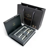 Zestawy piśmiennicze - Zestaw piór Parker Im Vibrant Rings Marine Blue w pudełku z torebką Prezent na Dzień Ojca - miniaturka - grafika 1