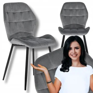 Krzesło Tapicerowane Welurowe Do Salonu Jadalni Toaletki Loft Lucky Szare - Krzesła - miniaturka - grafika 1