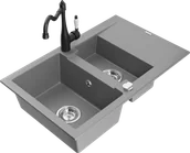 Zlewozmywaki z baterią - Mexen Gaspar zlewozmywak granitowy 1,5-komorowy z ociekaczem i baterią kuchenną Carla, szary - 6507-71-670700-70 - miniaturka - grafika 1